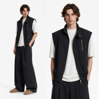 Setelan Olahraga Gothic Pria Dua Potong, Rompi Garis-Garis, Celana Lengan Lebar, Jaket Tanpa Lengan dengan Resleting, Bahan Polyester/Katun Thermal, Cocok untuk Musim Gugur