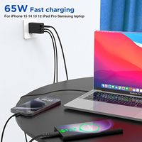 Chargeur GaN 65W EU OEM ODM 2 ports Type-C USB-A 3 ports PD3.0 QC Charge rapide Chargeur de voyage Charge simultanée de plusieurs appareils