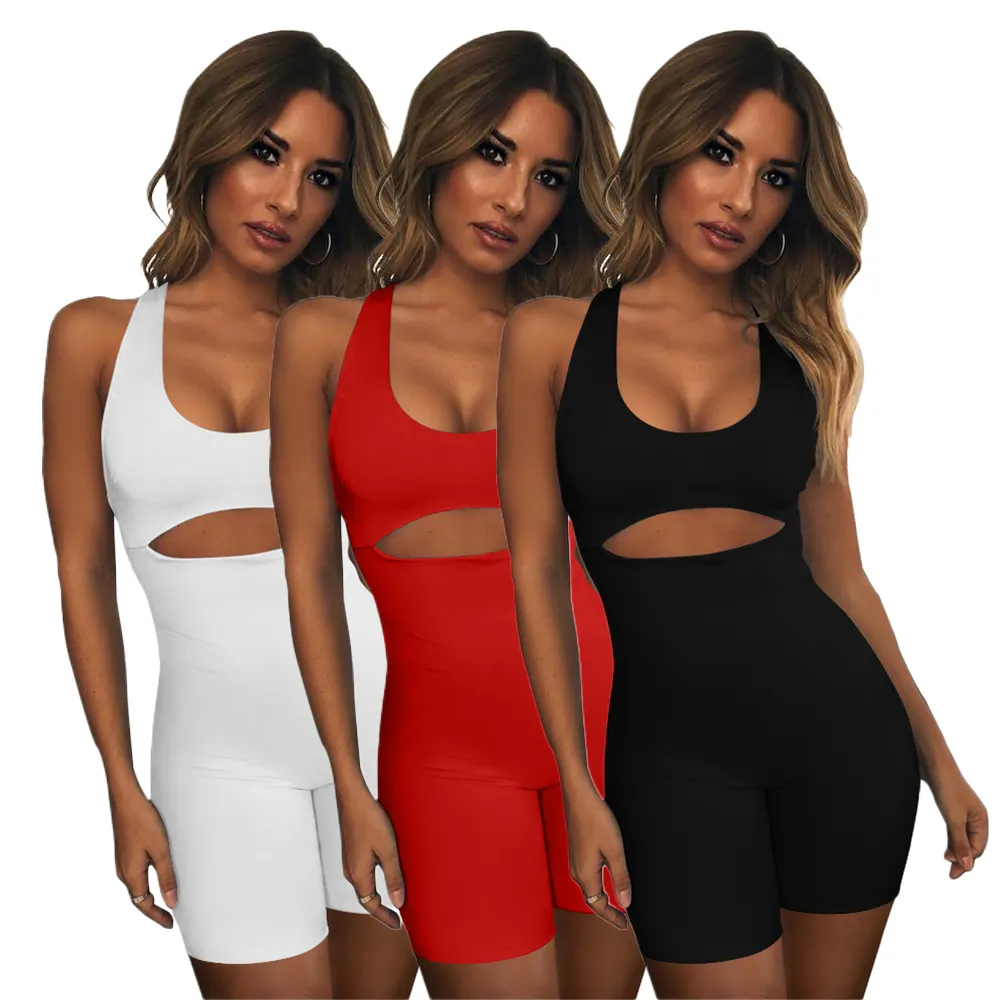 TOB Sexy 1 Piece Workout Jumpsuit Hollow Out Sleeveless High Waist Fitted Jumpsuit Plus Size BK382