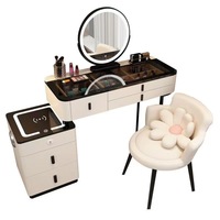 Coiffeuse de chambre moderne éclairée, réglable et extensible avec miroir, plateau en MDF et verre