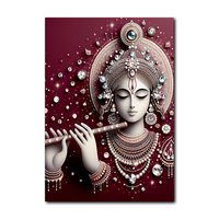 Impression numérique sur toile verticale, imperméable, écologique, haute définition, portrait mural, Lord Krishna, flûte, bijou étincelant