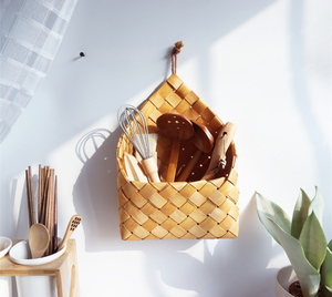 Simple wood <strong>wicker</strong> woven hanging sundries <strong>storage</strong> <strong>basket</strong> - Product Image 3