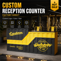 Comptoir de réception industriel européen en métal sur mesure avec panneau noir et jaune pour hôtel et centre commercial