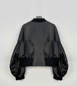 Jaket bomber kulit kasual wanita, jaket musim semi/musim gugur - Product Image 3