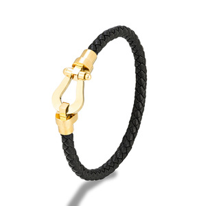 FRED Blue Braided PU Leather <b>Bracelet</b> Gold Plated Hook Clasp Unisex Classic Style - Product Image 4