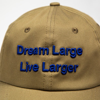 Gorra de Béisbol Dream Large Live Larger con Bordado 3D, Color Caqui, Algodón Lavado, Sin Estructura, con Logotipo Personalizado, Gorra Suave para Papá