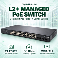 Harga Pabrik 4x100 1000 Combo SFP L2 Plus Managed Ethernet PoE Switch 24xGigabit RJ45 Console Rackmount Fan Cooling