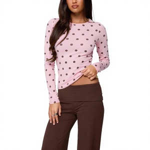 T-shirt da donna in poliestere a maniche lunghe, girocollo, slim fit, a <span class=keywords><strong>pois</strong></span>, per il commercio estero transfrontaliero Europa-America - Product Image 2