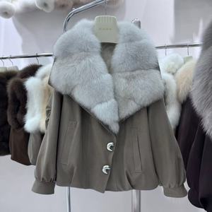 Janveny 2025 mùa đông siêu lớn tự nhiên bất Fox lông trùm đầu phồng Áo khoác phụ nữ dày ấm áp lỏng lẻo Trắng vịt xuống cắt Áo khoác - Product Image 3