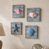 Décoration murale 3D coquillage et étoile de mer, plaque murale rustique marine vieillie, panneau mural en bois pour salle de bain, salon, décoration intérieure