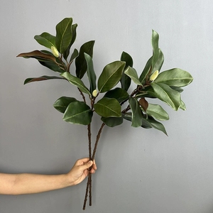 <span class=keywords><strong>LO</strong></span>-133批发70厘米2叉人造木兰叶树枝塑料人造绿化家居和婚礼装饰 - Product Image 2
