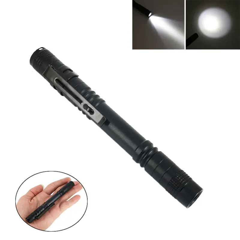 Nhôm Xách Tay LED Flashlight Mạnh Mẽ Torch Với Clip Mini Bút Ánh Sáng 2 AA Pin