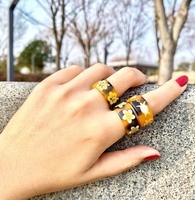 Ensemble de 3 bagues pour femmes, bagues classiques en écaille de tortue, style plage Hawaï Pacifique avec motif de tortue marine et de fleur de plumeria, bijoux imprimés