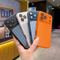 Funda de Teléfono de Lujo con Forma de Maleta de TPU+PC para 17 Pro Max/16 Pro Max/15 Pro Max, Soporte Magnético con Anillo, Diseño de Rayas de Equipaje, Acabado Mate
