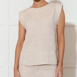 Nueva Llegada, Top Minimalista Ligero sin Mangas con Cuello Redondo y Botones en la Espalda, Blusa de Lino para Mujer - Product Image 1