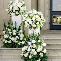 Boules de fleurs artificielles de luxe en soie blanches et vertes, personnalisées en usine, de haute qualité, pour centres de table de mariage