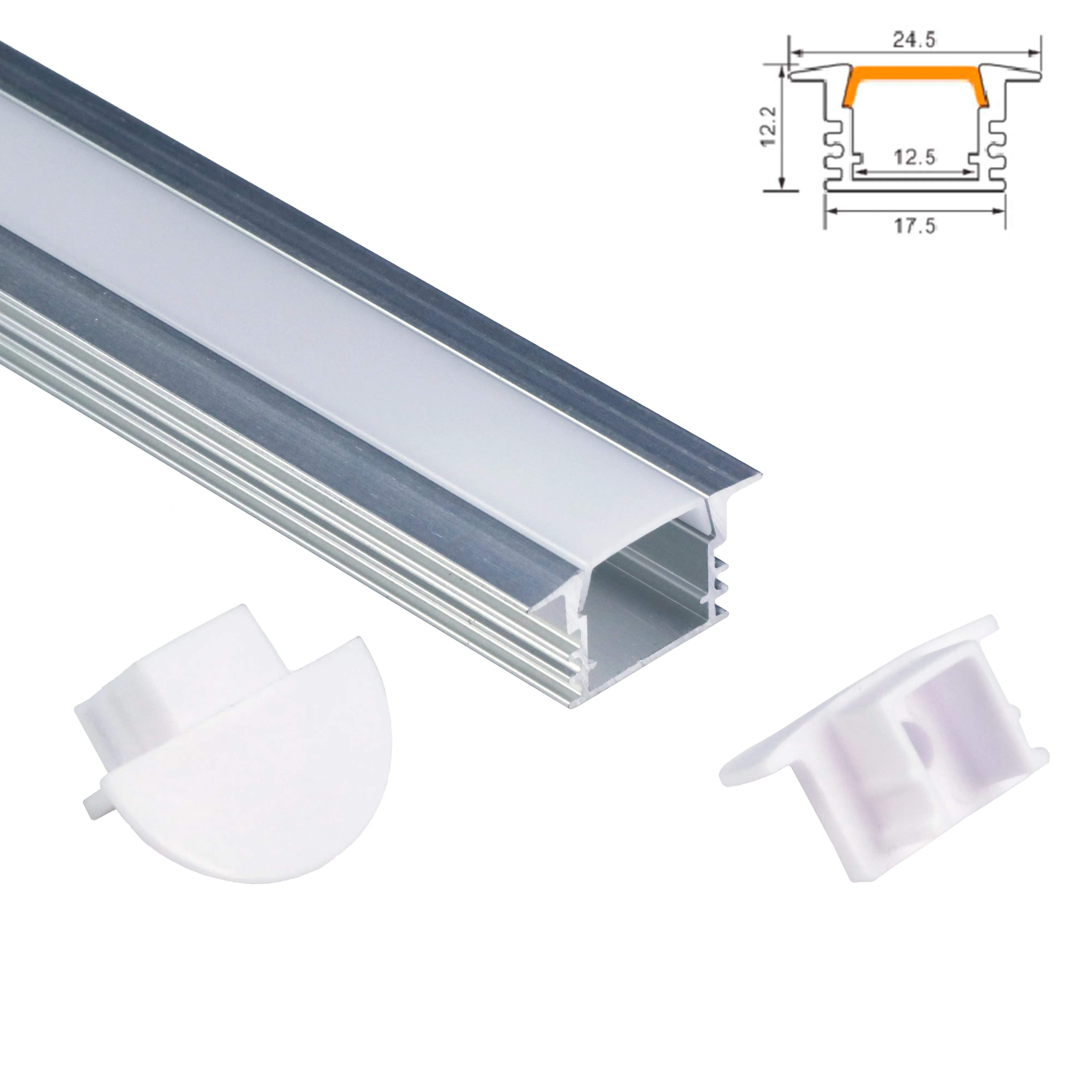 Tira de luz LED Pista Canal LED Difusor Aluminio negro con cubierta blanca Mliky Forma de U