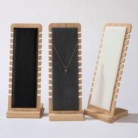 Support de présentation en bois pour bijoux, en cuir et velours doux, multifonctionnel, pour colliers, boucles d'oreilles, bagues, chaîne, présentoir de table