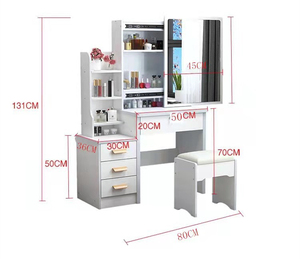 Bộ Bàn Trang Điểm Với Ghế Đẩu, Bàn Trang Điểm Bằng Gỗ Với Bàn Gương Tròn Và Bộ Ghế Có Đệm - Product Image 5