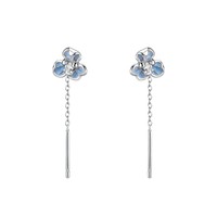 Romantische S925 Silber Blaue Emaille Zirkon Blumen Durchzieher-Ohrringe 925 Sterling Silber Lange Ketten-Ohrringe
