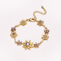 Bracelet style bohème pour femme, accessoires de mode pour bal de promo, bracelet délicat avec cristaux violets et zircon, motif soleil et fleur
