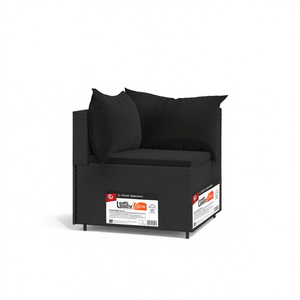 Canapé d'angle de patio en rotin noir, une place, mobilier de jardin extérieur avec coussin en mousse haute densité, structure en acier thermolaqué - Product Image 1