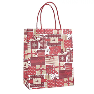 Sacs en papier kraft rouge de Noël, sacs cadeaux avec poignées, emballages cadeaux de Noël - Product Image 3