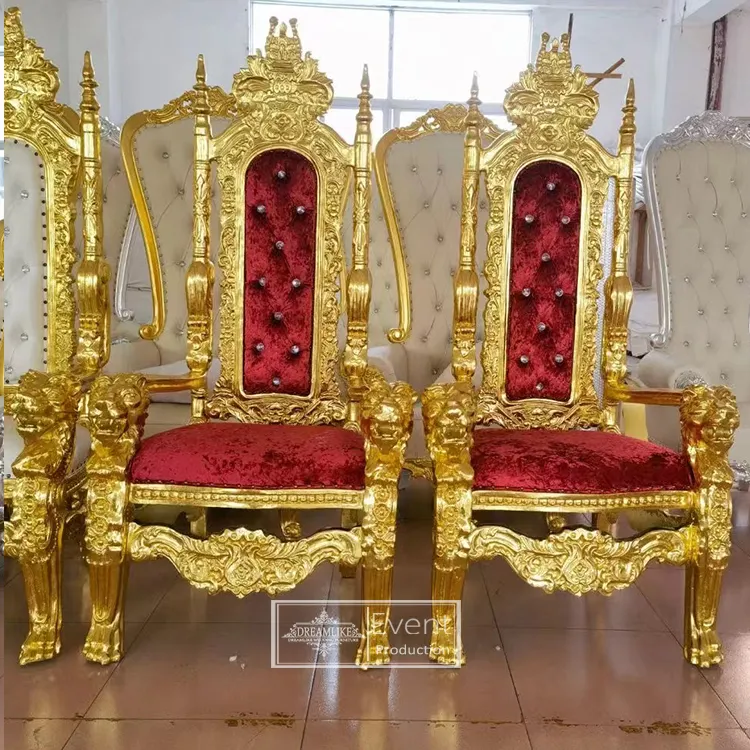 Royal antique cadeiras brilhantes novo design de evento, mobília de casamento, madeira dourada, king, princesa, throne, cadeira gótica