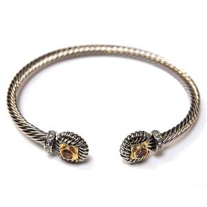 TJ Magic Two-Tone Cable Twist Wire Rhodium Plated Square Design Bangle <b>Bracelet</b> <b>Cubic</b> <b>Zirconia</b> Crystal Stone Fashion Accessory - Product Image 1