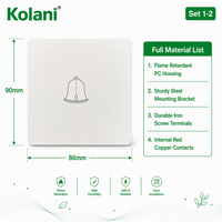 Interrupteur de sonnette Kolani British Standard 1G1W 90x86mm blanc mat, 1 gang 1 voie, 10AX 250V, panneau PC homologué Bell-marked