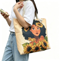 Sacs fourre-tout en toile personnalisés avec impression par sublimation, motif filles africaines, sacs à bandoulière portables en toile épaisse pour femmes, sac de plage