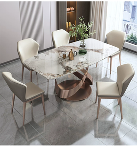 Metal Light Luxury Slab Dining <strong>Table</strong> <strong>and</strong> <strong>Chair</strong> <strong>Set</strong> Modern Minimalist Style for <strong>Small</strong> Homes/Apartments Rectangular Western-Style - Product Image 3