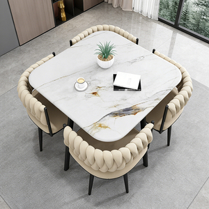Juego <span class=keywords><strong>de</strong></span> Mesa <span class=keywords><strong>de</strong></span> <span class=keywords><strong>Comedor</strong></span> Rectangular Moderna con Estructura Metálica Convertible y <span class=keywords><strong>4</strong></span> <span class=keywords><strong>Sillas</strong></span> para Hogar, Hotel o Restaurante - Product Image 4
