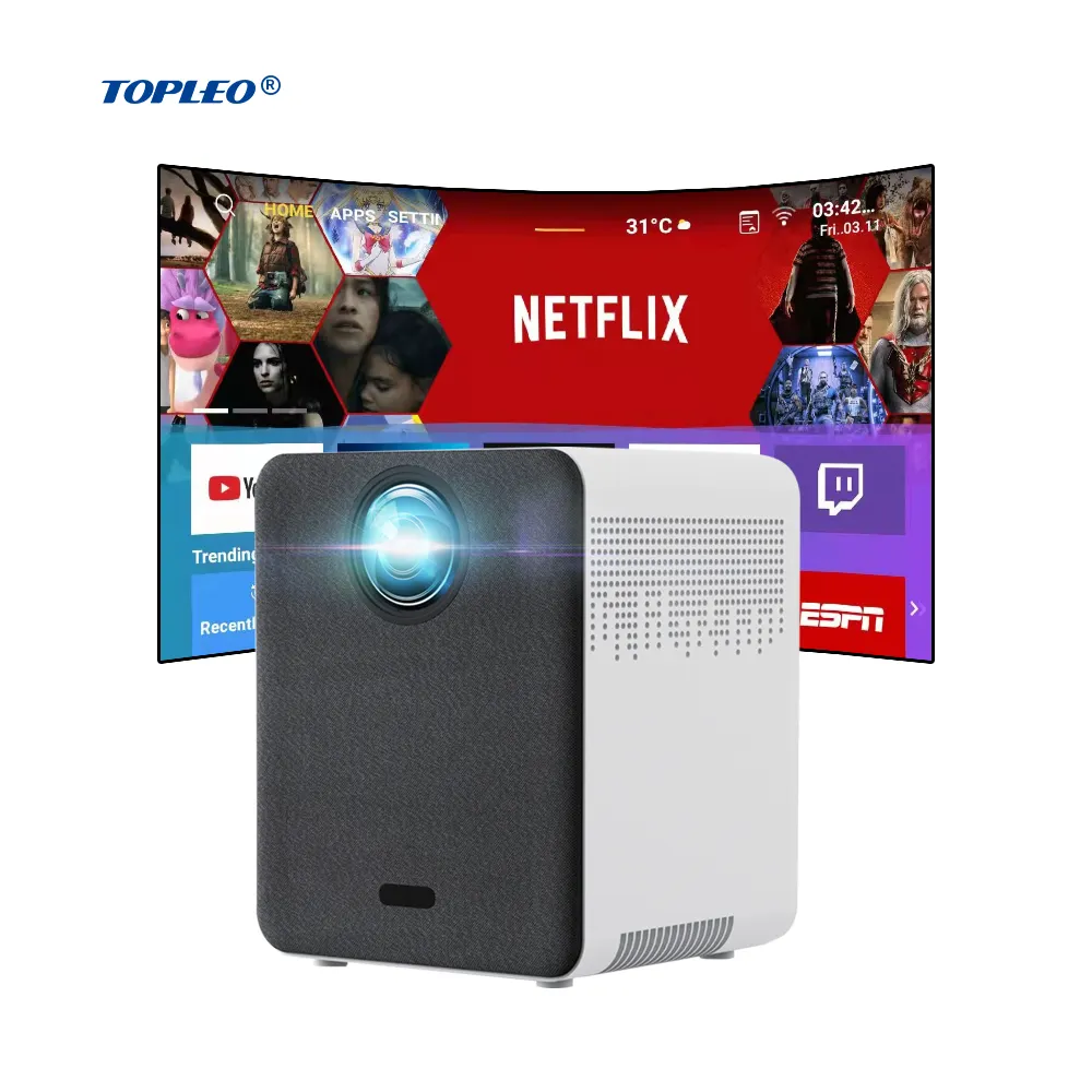 Topleo Wholesale Factory Lcd Projector Android 9.0 OS Big Screen 1080p 150 Ansi Lumens Home Theatre smart Projector