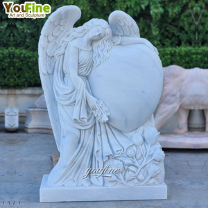 Lápida de Ángel Llorón de Mármol Blanco Tallada a Mano para Cementerio Exterior - Product Image 6