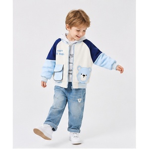 <span class=keywords><strong>Veste</strong></span> de baseball à capuche pour garçons MZJ avec applique ours, style décontracté, color-block, fermeture éclair, pour l'automne et le quotidien - Product Image 2