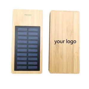 Bank daya matahari 10000mah Logo kustom bambu bantalan pengisi daya nirkabel kayu bambu pengisi daya ponsel nirkabel