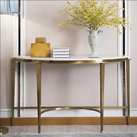 Table console moderne en marbre en forme d'arc avec structure en métal doré pour salon - Prix de gros