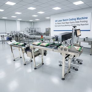 Machine de marquage laser UV à grande vitesse pour sacs d'emballage alimentaire en plastique, codage de la date de péremption et de la loterie avec double rejet de sacs - Product Image 2