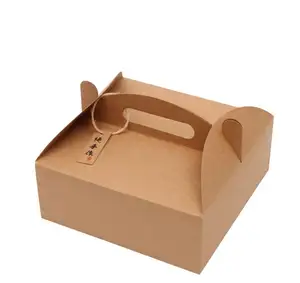 Scatole da forno Kraft naturali di Design personalizzato ecologico scatola per biscotti grande scatola per pizza con manico