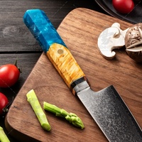 Ensemble de 8 couteaux de cuisine professionnels 67 couches en acier damas VG10 avec résine composite + manche en bois de ronce d'érable bleu