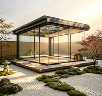Pergola moderne en aluminium sur mesure, véranda avec double vitrage trempé Low-E, système de toit à lames orientables, conception insonorisante