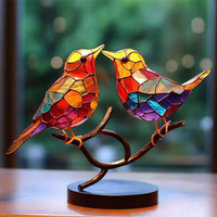 Ornements de bureau en métal double face, sculpture d'oiseaux colorés sur branche, art de table, décoration pour la maison, la chambre ou le bureau