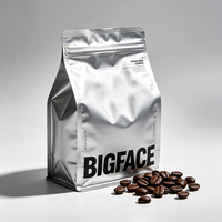 Emballage personnalisé pour café, sac à fond carré avec fermeture éclair standard et valve d'air, emballage en feuille d'aluminium personnalisé pour grains de café