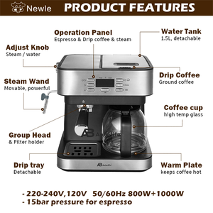 เครื่องชงกาแฟ Newle Espresso + Drip Coffee แบบแคปซูล สแตนเลสสตีล 2 in 1 มัลติฟังก์ชั่น 15 บาร์ <span class=keywords><strong>ป</strong></span>ิ<span class=keywords><strong>ด</strong></span>อัตโนมัติ รักษาความร้อน - Product Image 5