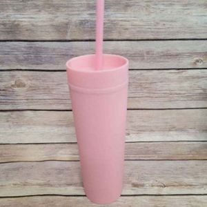 Venta al por mayor: Vaso térmico cilíndrico de acero inoxidable de doble pared de 16 oz, aislamiento al vacío, reutilizable, acabado mate, delgado, con tapa y pajita, sin BPA, 6-12 unidades - Product Image 4