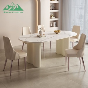 <span class=keywords><strong>Table</strong></span> à manger ovale en pierre frittée de style crème moderne Wayon, prête à être expédiée, ensemble de salle à manger de luxe nordique pour petit appartement - Product Image 4