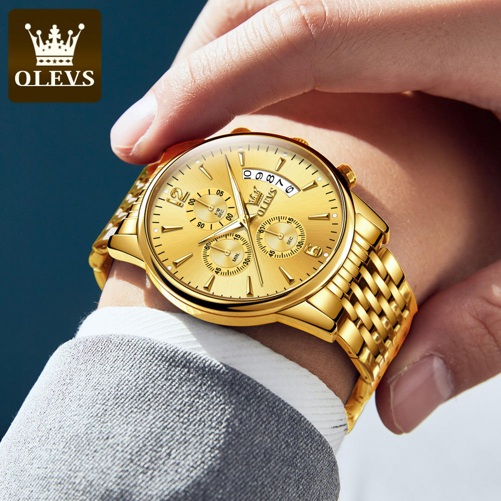 OLEVS 2867 Clear Golden Gents Quartz Watch - Stainless Steel