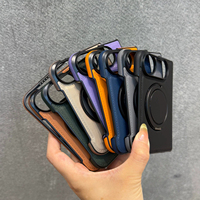Étui de téléphone compatible avec iPhone 18 Duo, avec support texturé en cuir, support rotatif à 360 degrés minimaliste Apple Duo.