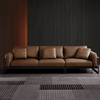 Canapé de bureau italien en cuir véritable, sectionnel, pour salle d'accueil d'entreprise, moderne, trois places, avec table basse, ensemble combiné